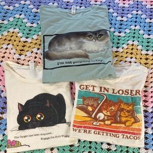 Bundle Cat-Themed Graphic T-Shirts - Set of 3